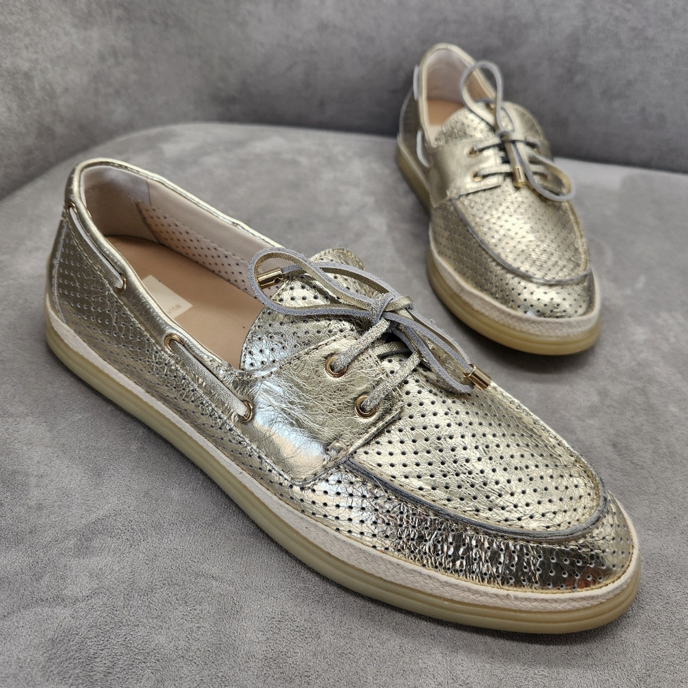 Dolce Vita Loafers 10 Platinum Gold Leather Doris Perforated Metallic New $140 - Picture 4 of 16